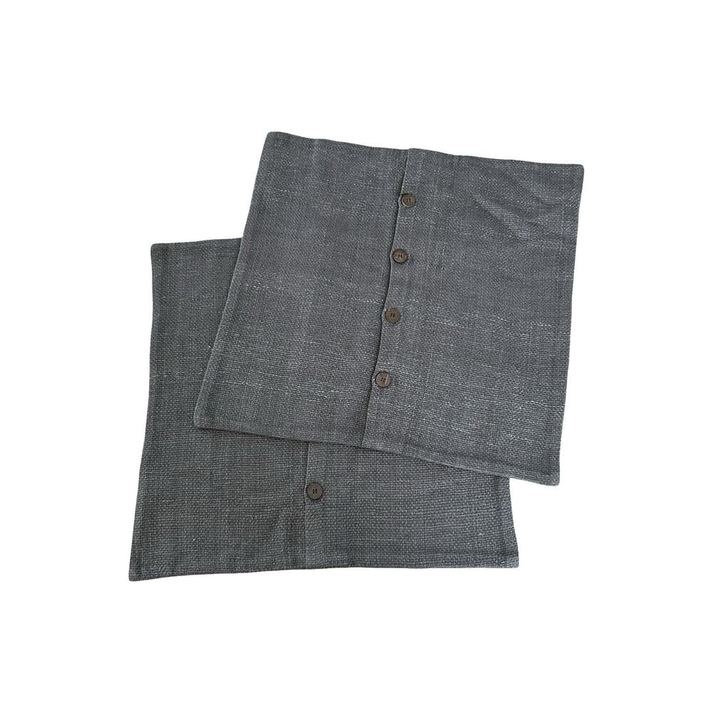 West Elm Woven Pillow Cover Set of 2 Olive Gray Silk Blend 20 X 20 Wood Buttons